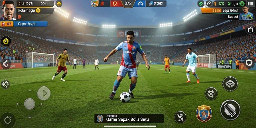 Gameplay D73 yang menegangkan dan realistis dalam sepak bola.