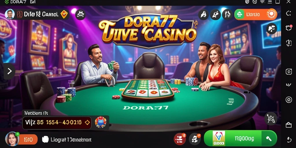 Tampilan gameplay Live Casino DORA77 dengan dealer langsung dan suasana kasino.