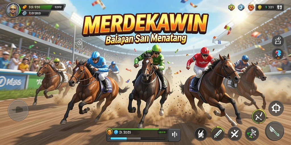 Tampilan seru dari gameplay balapan di MERDEKAWIN.