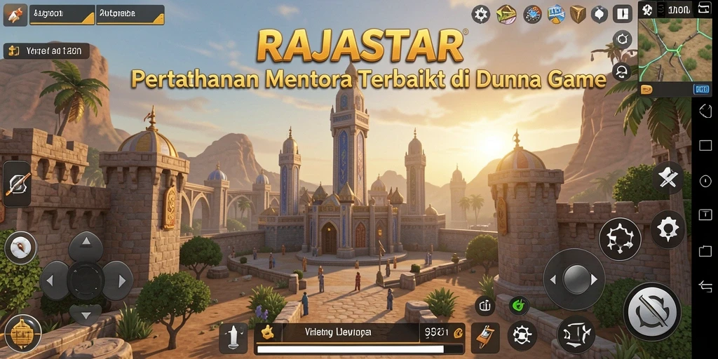 Tangkapan layar utama RAJASTAR menampilkan aksi menara pertahanan yang mendebarkan.