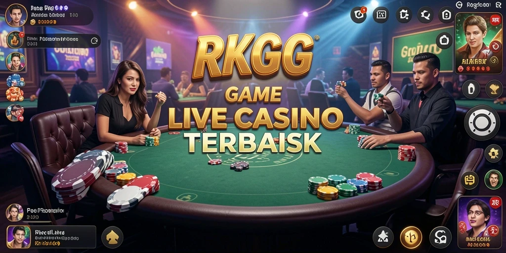 Screenshot gameplay RKGG yang menampilkan dealer dan pemain dalam suasana Live Casino.