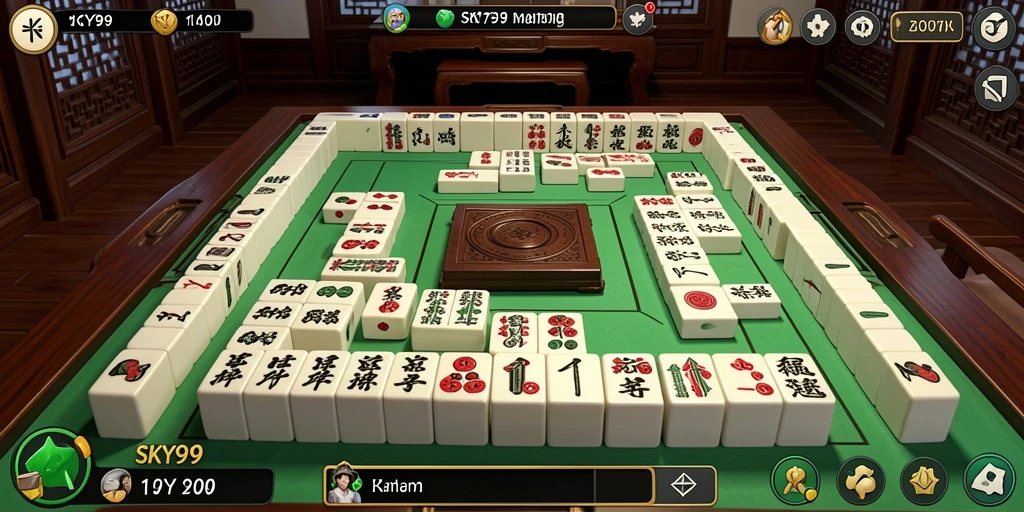 Screenshot utama dari SKY99 menunjukkan antarmuka permainan Mahjong yang menarik.