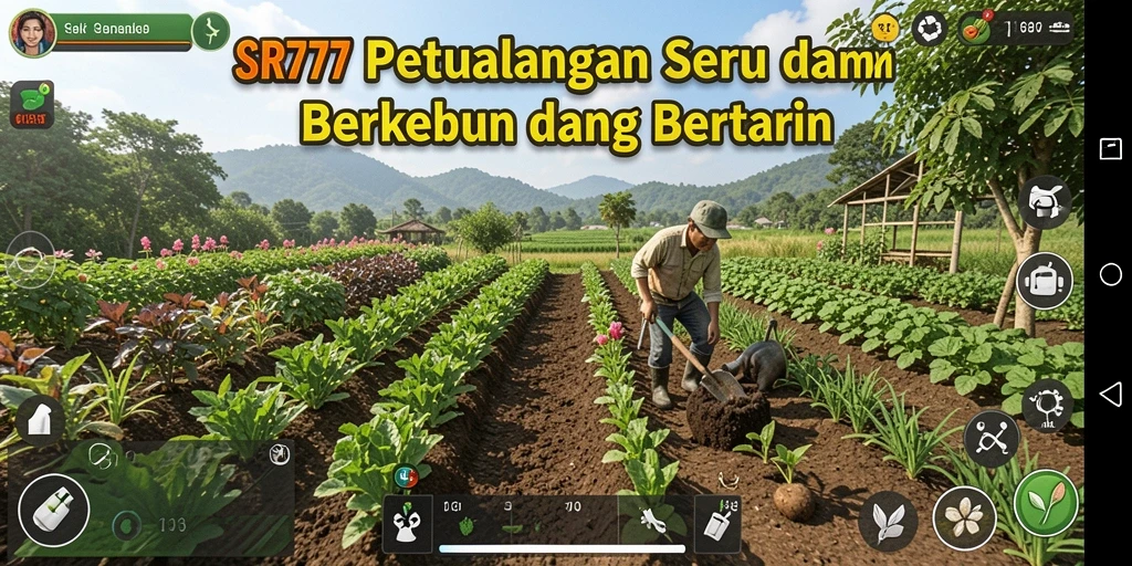 Tampilan gameplay SR777 dengan petualangan berkebun yang seru dan interaktif.