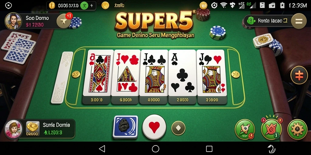 Screenshot utama SUPER5 menampilkan gameplay Domino yang menarik.